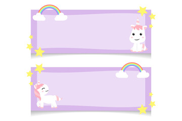 Cute Unicorns cartoon happy fun Banner , baby unicorn illustration Flat Linear ,discount clearance event festival , illustration vector , price tag  sticker  paper , vector eps10