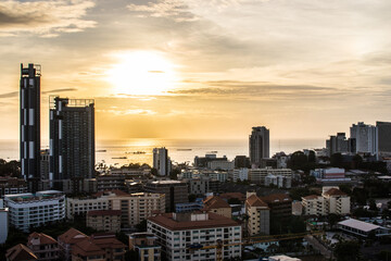 Naklejka premium the cityscape of Pattaya in the evening Thailand Asia