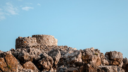 Old fort ruins on Lokrum island. The remains of ancient tower on Lokrum island near Dubrovnik