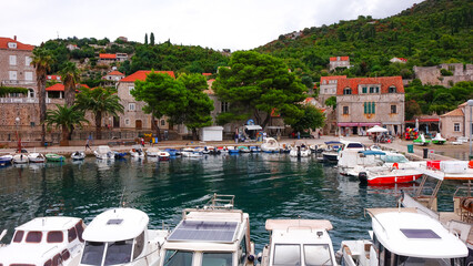 Sipan Island near Dubrovnik Croatia. boats docked at the port of Sipan island