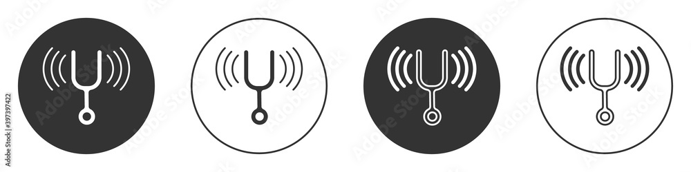 Poster black musical tuning fork for tuning musical instruments icon isolated on white background. circle b