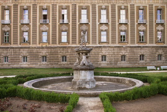 Fountain Poseidon in front of Princely palace in Zagan. Poland
