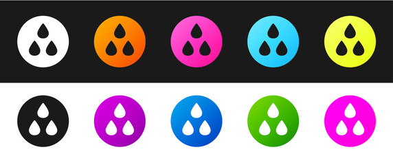 Set Water drop icon isolated on black and white background. Vector.