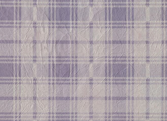 Purple colored crumpled wrapping paper. Checkered.. Wrinkled. Creased. Background. Grey.
