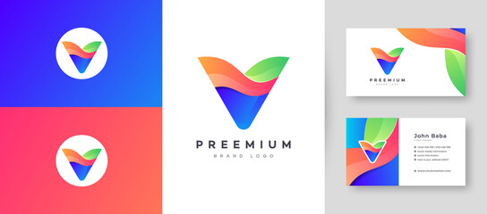 Modern Color Gradient Letter V Logo With Premium Business Card Design Vector Template for Your Company Business