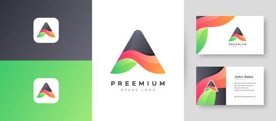 Modern Color Gradient Letter A Logo With Premium Business Card Design Vector Template for Your Company Business
