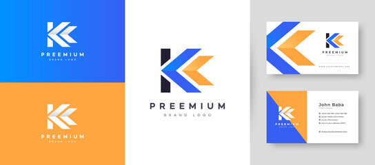 Flat Minimal Initial K, KK Letter Logo With Premium Business Card Design Vector Template for Your Company Business