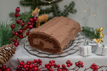 Christmas Yule Log Buche de Noel chocolate cake