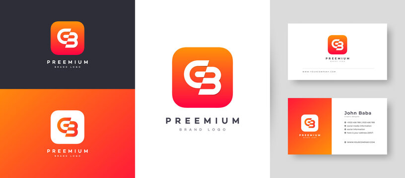 Flat Minimal Initial CB, DB Letter Logo With Premium Business Card Design Vector Template for Your Company Business
