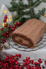 Christmas Yule Log Buche de Noel chocolate cake