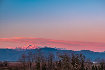 Winter sunset in the vineyards of Collio Friulano