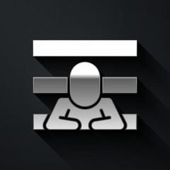 Silver Prisoner icon isolated on black background. Long shadow style. Vector.