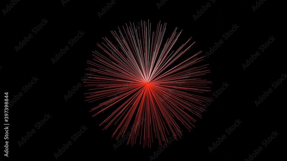 Poster red stick light abstract object in dark background. 3d simple background illustration of firework