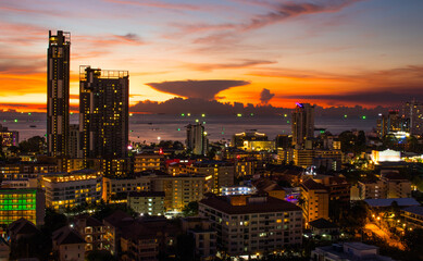 Fototapeta na wymiar Pattaya Thailand Asia, the cityscape in the evening
