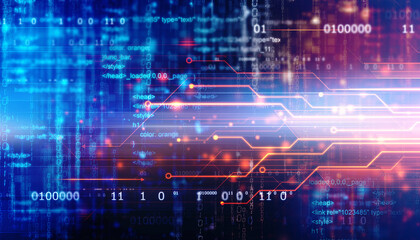 Fototapeta premium Binary Code Background with various technology elements, Digital Abstract technology background, Circuit board on digital abstract technology background
