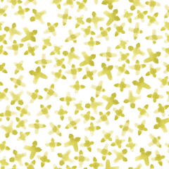 Seamless pattern with watercolor crosses in ocher color on a white background. Picture in high resolution 5000 * 5000 pixels