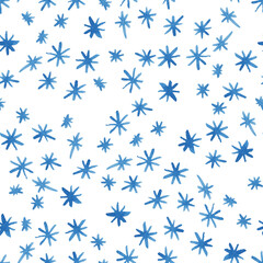 Seamless background with randomly arranged small blue stars or snowflakes. Idea for tesktile, napkins, packaging. Picture in high resolution 5000 * 5000 pixels