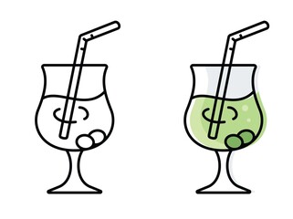 cocktail in a glass with a straw. vector alcohol icons in flat style