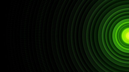 Green Light in Curved Wireframe at Dark Background. 3D Illustration with Copy Space