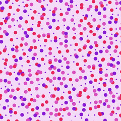 Festive vector pattern. Colorful confetti on a pink background. For design of fabrics, packaging, wallpapers and gift wrapping paper.