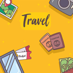 travel passports smartphone camera and tickets vector design