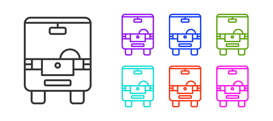 Black line Bus icon isolated on white background. Transportation concept. Bus tour transport sign. Tourism or public vehicle symbol. Set icons colorful. Vector.