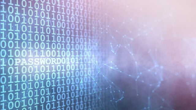 Futuristic binary code with password word on abstract cyberspace background. Concept digital technology copy space animation.	