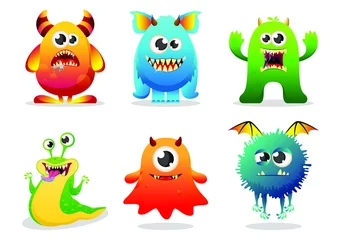 Fotobehang Verzameling van gradiente monsterkarakters. Set cartoon monsters: goblin of troll, cyclops, ghost, monsters en aliens. © SERHII