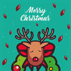 merry christmas reindeer with crown flat style icon vector design