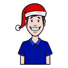 worker with santa hat. avatar, comic, isolated.