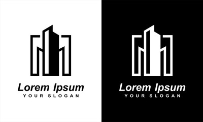 Vector logo concept for A line art icon logo of a building/ slyline	