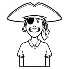 businessman with pirate hat. outline, comic, monochrome, avatar.