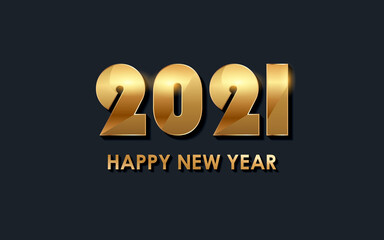 Golden happy new year 2021 with shining light on black color background