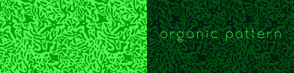 Modern ornament. Green packaging design template. Organic seamless pattern and vegetarian background with liquid shapes. Label tag design, vegan food, natural eco cosmetic, bio concept, nature concept