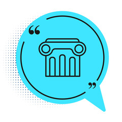Black line Law pillar icon isolated on white background. Blue speech bubble symbol. Vector.