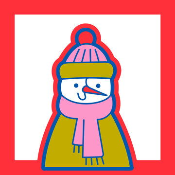 Illustration of snowman with hat and scarf
