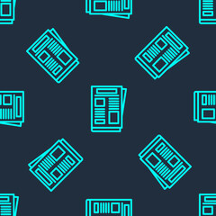 Fototapeta premium Green line News icon isolated seamless pattern on blue background. Newspaper sign. Mass media symbol. Vector.