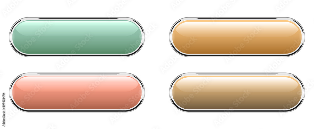 Poster Shiny buttons set, glossy isolated icons with metallic chrome elements, vector illustration.