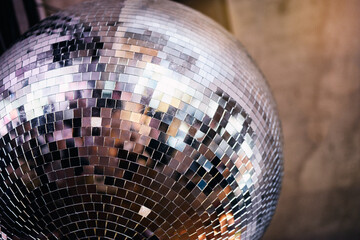 Close up of shining disco ball.
