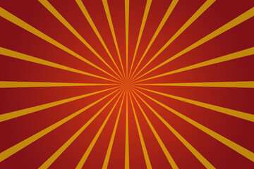 Sunburst red vector background, texture sun flat backdrop.  Rays. Radial. Summer Banner. Comics rays background with halftones. Vector summer backdrop illustrations.