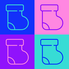 Pop art line Baby socks clothes icon isolated on color background. Vector.