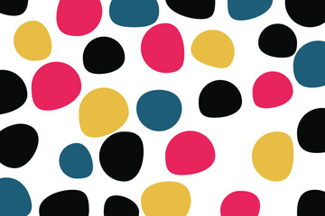 Abstract background pattern made with colorful, circular, organic geometric shapes. Modern, playful and simple vector art in yellow, red, blue and black colors. - 397403643