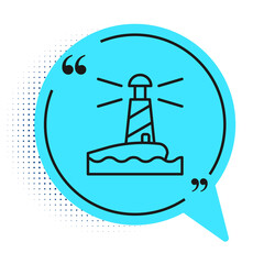 Black line Lighthouse icon isolated on white background. Blue speech bubble symbol. Vector.