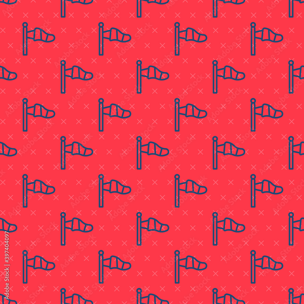 Aufkleber blue line cone meteorology windsock wind vane icon isolated seamless pattern on red background. wind