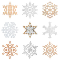 Fototapeta premium Set of beautiful decorative snowflakes on white background
