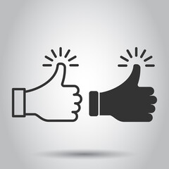 Thumb up icon in flat style. Like gesture vector illustration on white isolated background. Approval mark business concept.