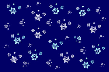Fototapeta na wymiar Rich blue background with lots of small openwork snowflakes