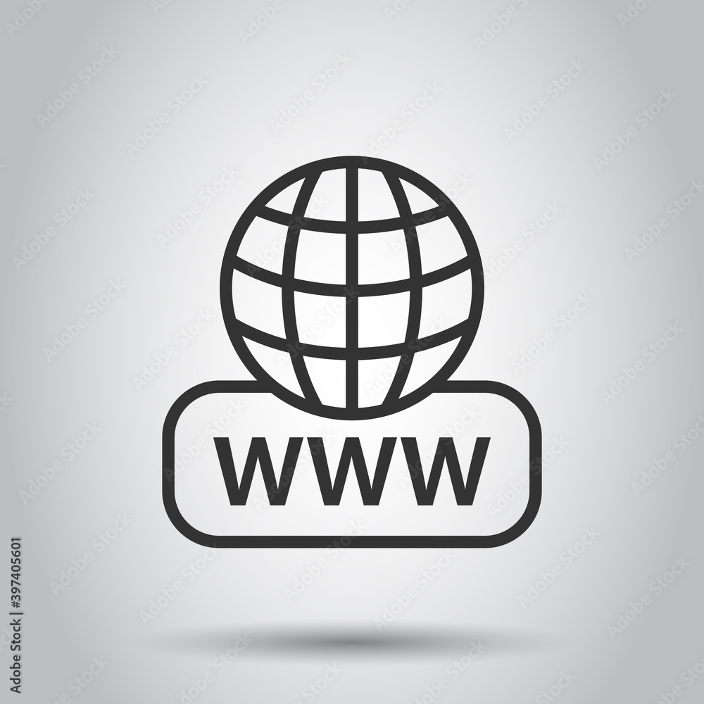 Poster global search icon in flat style. website address vector illustration on white isolated background. 