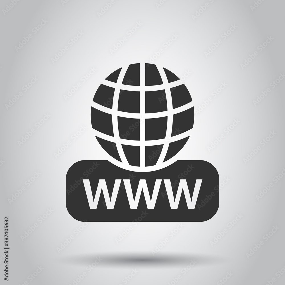 Poster global search icon in flat style. website address vector illustration on white isolated background. 