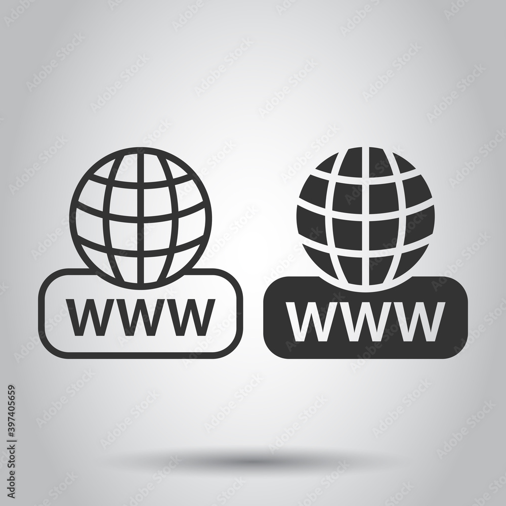 Poster global search icon in flat style. website address vector illustration on white isolated background. 
